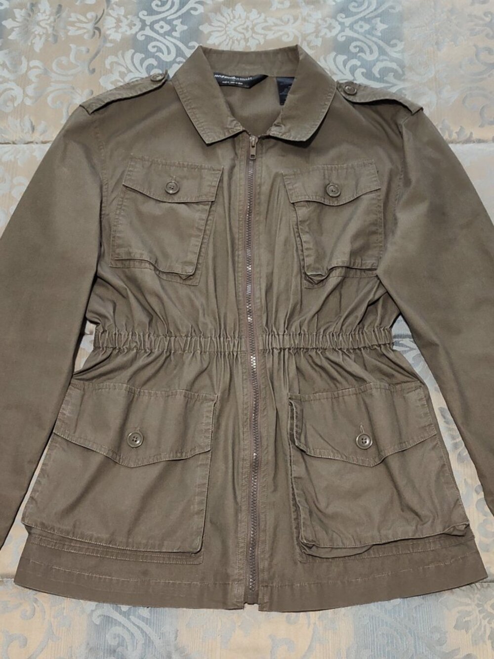 Norma Kamali army green cargo utility jacket, VG used condition, size S